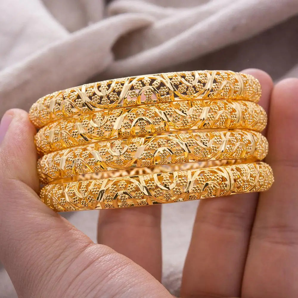 24K Luxury Gold Color Bangles For Women Wedding Bride Bracelets Gold Color Jewelry Middle East African Gifts - Clikcy