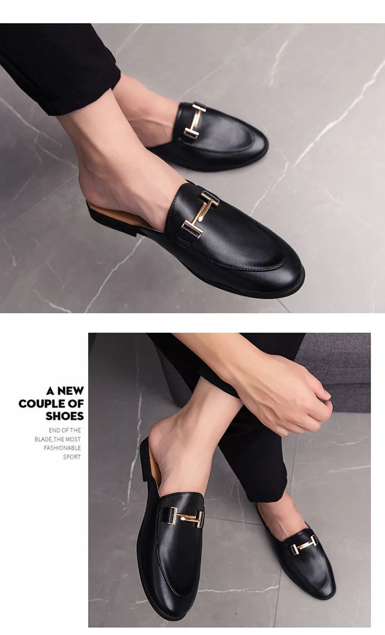 White Slip on Shoes Men Mules Leather Shoes Man Classic Black Half Shoes for Men 2025 Mules Homme Chaussure Homme Mule Masculino