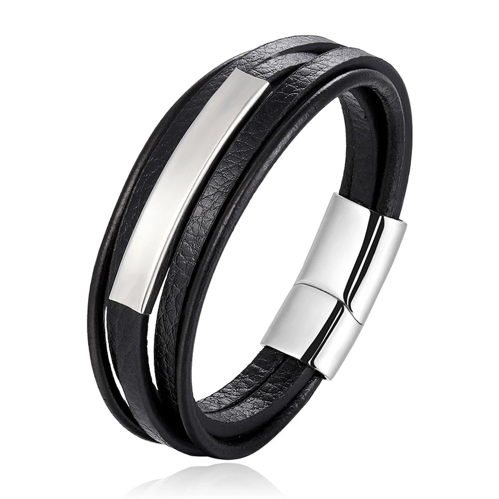 Trendy Genuine Leather Bracelets Men Stainless Steel Multilayer Braided Rope Bracelets for Male Female Bracelets Jewelry - Clikcy