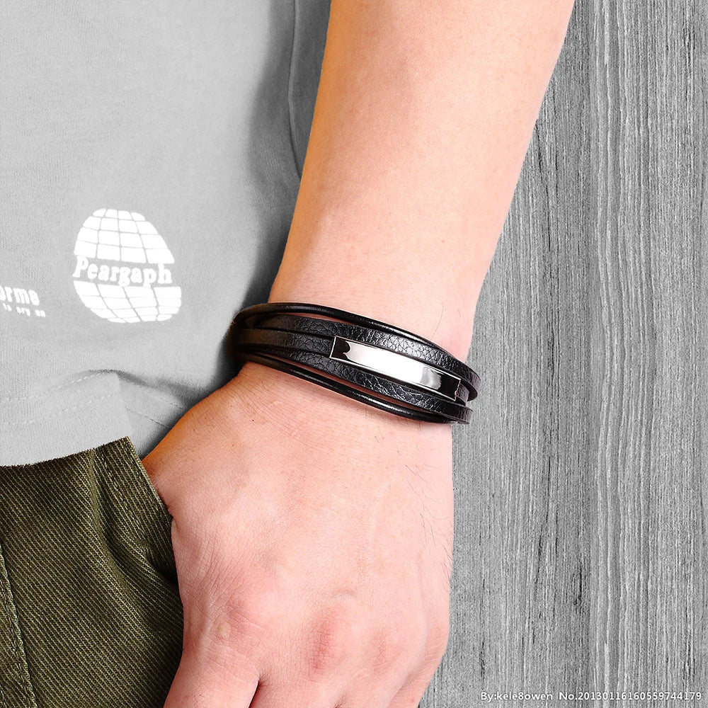 Trendy Genuine Leather Bracelets Men Stainless Steel Multilayer Braided Rope Bracelets for Male Female Bracelets Jewelry - Clikcy