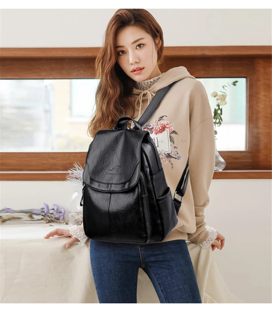 High Quality Soft Leather Backpacks Purses for Women Casual Daypack Vintage Bagpack School Bags for Teen Girls Mochilas Rucksack - Clikcy