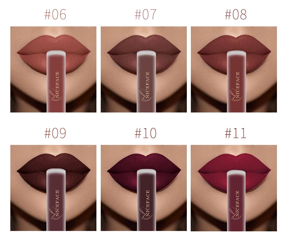 NICEFACE Matte Liquid Lipstick Waterproof Long Lasting Lip Gloss Tint Sexy Red Nude Purple Metallic Lipsticks Makeup Cosmetics - Clikcy