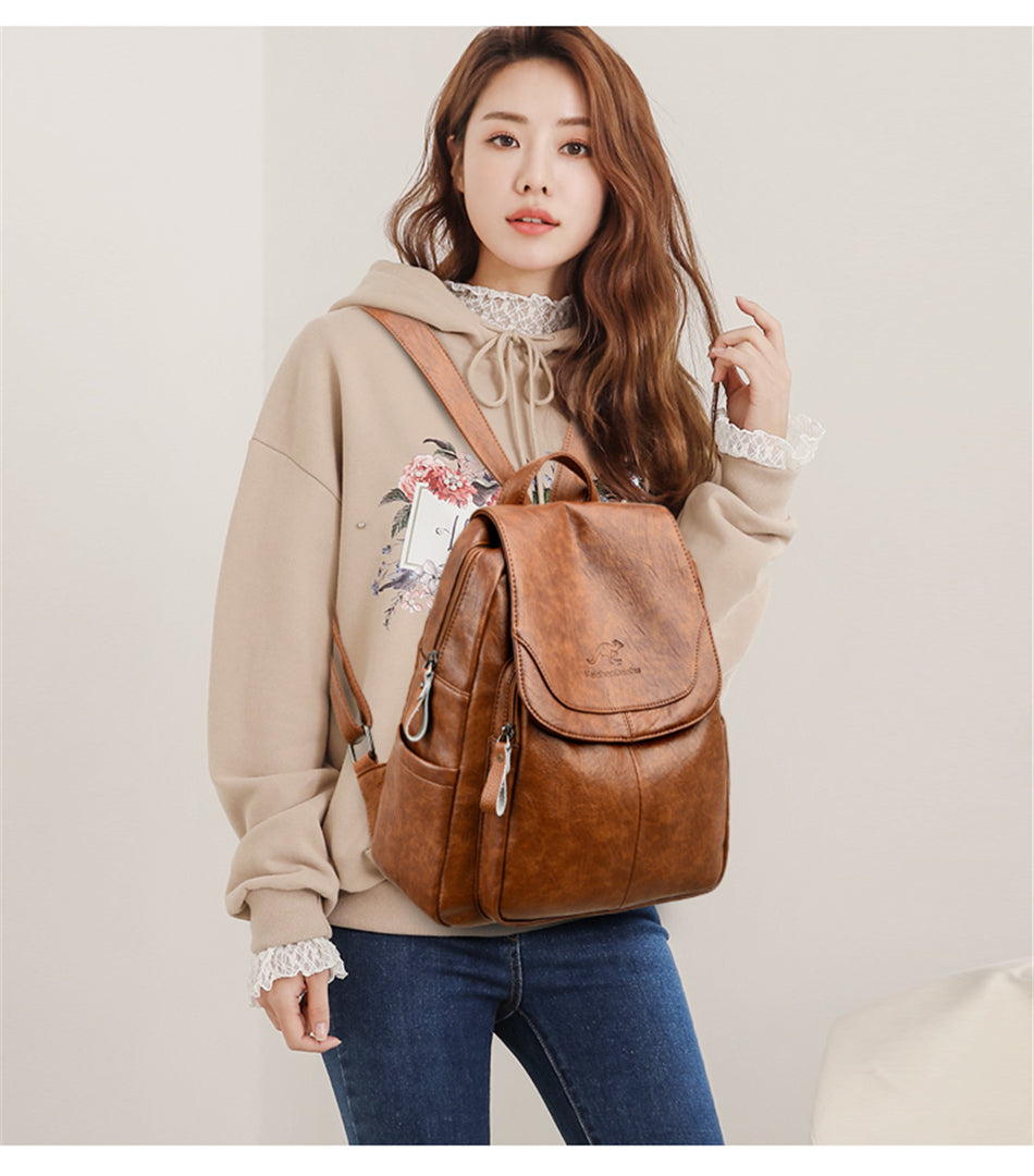 Large Capacity Travel Back Pack Rucksacks Mochila Women Backpack Female Leather Bagpack for Girl Ladies Sac A Dos School Bags - Clikcy