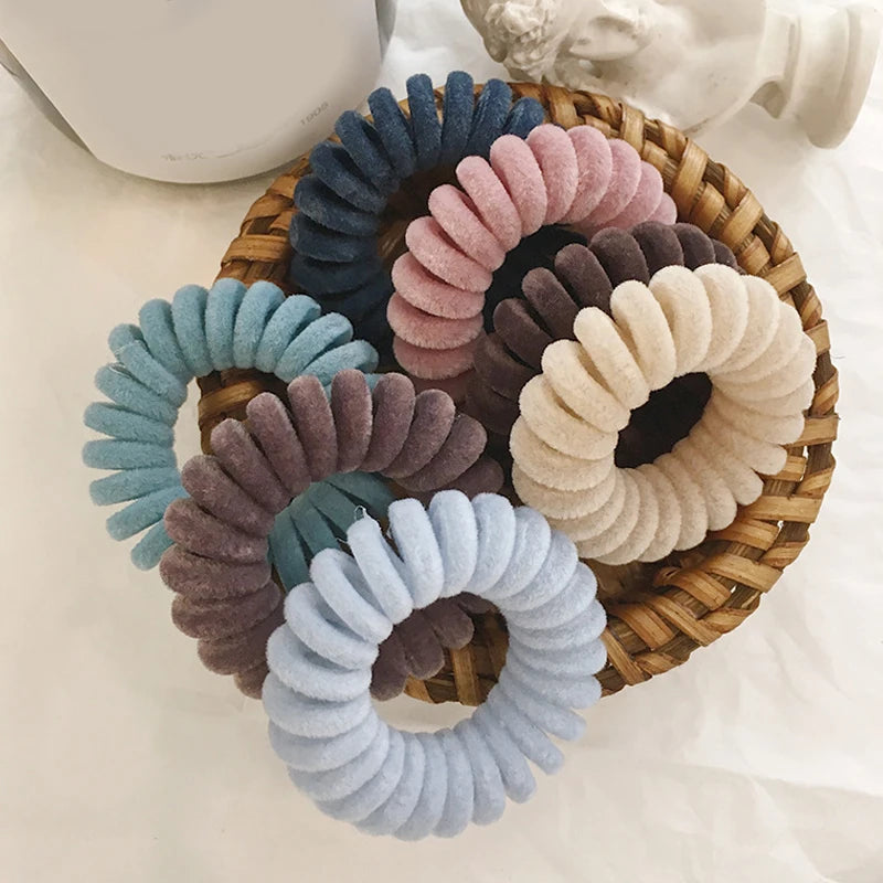 Elastic Knit Telephone Wire Hair Bands Girl Woman Hair Accessories Rubber Band Headwear Hair Rope Spiral Shape Hair Ties - Clikcy