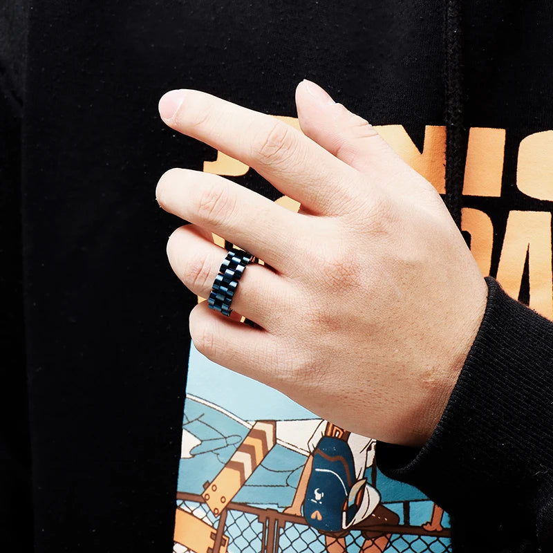 Stainless Steel Ring for Men Colorful Bike Chain Rings Women Stainless Steel 8mm Chain Link Finger Rings  Biker Cheap Jewelry - Clikcy