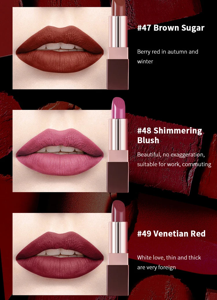 CHARMACY Matte Durable Easy To Wear Lipstick Natural Matte Red Velvet Lip Stick Lip Coloring Makeup Women Beauty Cosmetics - Clikcy