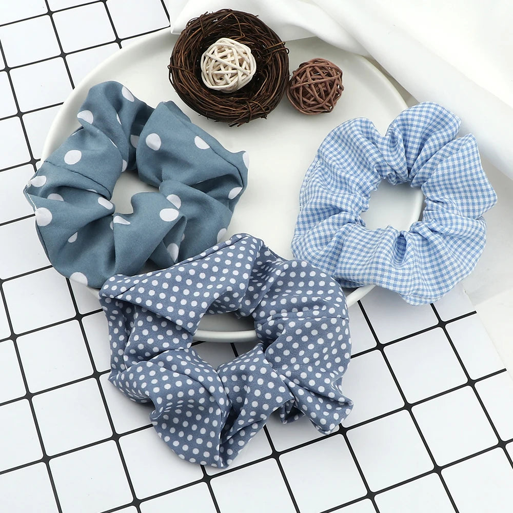 3Pcs/Lot Korean Printing Large Hair Bands For Women Girl Elastic Hair Ring Fashion Scrunchies Dating Party Headdress Accessories