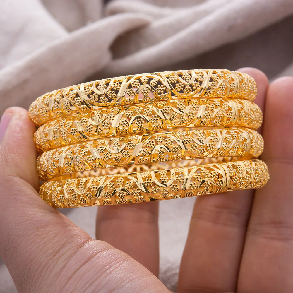 24K Luxury Gold Color Bangles For Women Wedding Bride Bracelets Gold Color Jewelry Middle East African Gifts - Clikcy