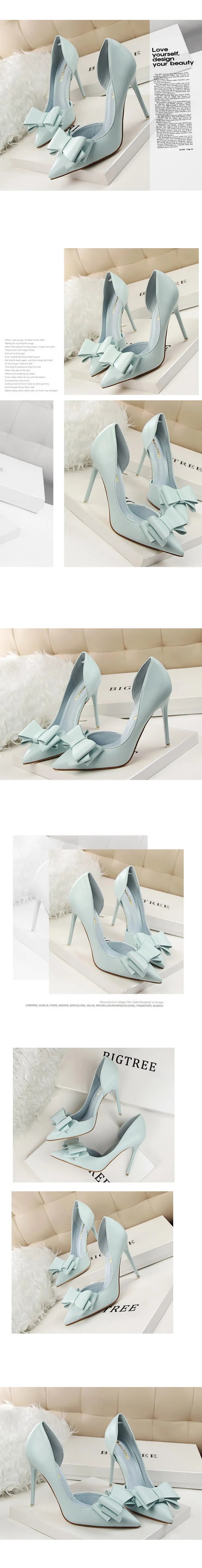 Korean Fashion Women's Shoes Wedding Bow High Heels Stiletto Heels Shallow Pointed Head Side Empty Thin Shoes
