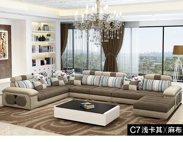 MANBAS Fabric Big Sofa Set Living Room Furniture Cloth Sofa Modernos Para Sala Sectional Sofa U Shape Corner Couch Grandes Salon - Clikcy