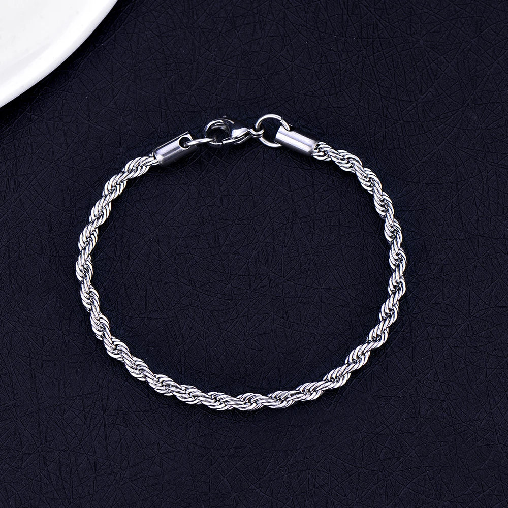 Cheap wholesale Width 4MM stainless steel twisted rope chain bracelet fashion jewelry for men and women party gifts drop ship - Clikcy