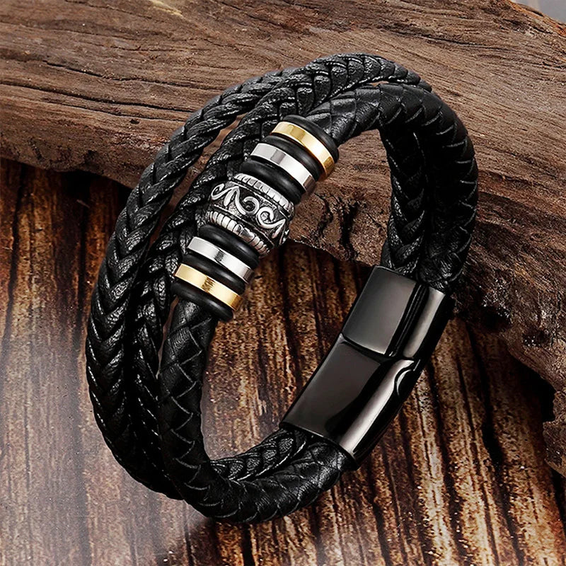 Trendy Genuine Leather Bracelets Men Stainless Steel Multilayer Braided Rope Bracelets for Male Female Bracelets Jewelry - Clikcy