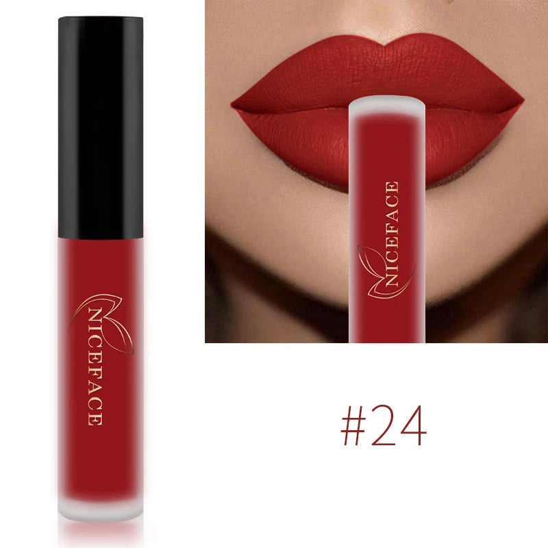 NICEFACE Matte Liquid Lipstick Waterproof Long Lasting Lip Gloss Tint Sexy Red Nude Purple Metallic Lipsticks Makeup Cosmetics