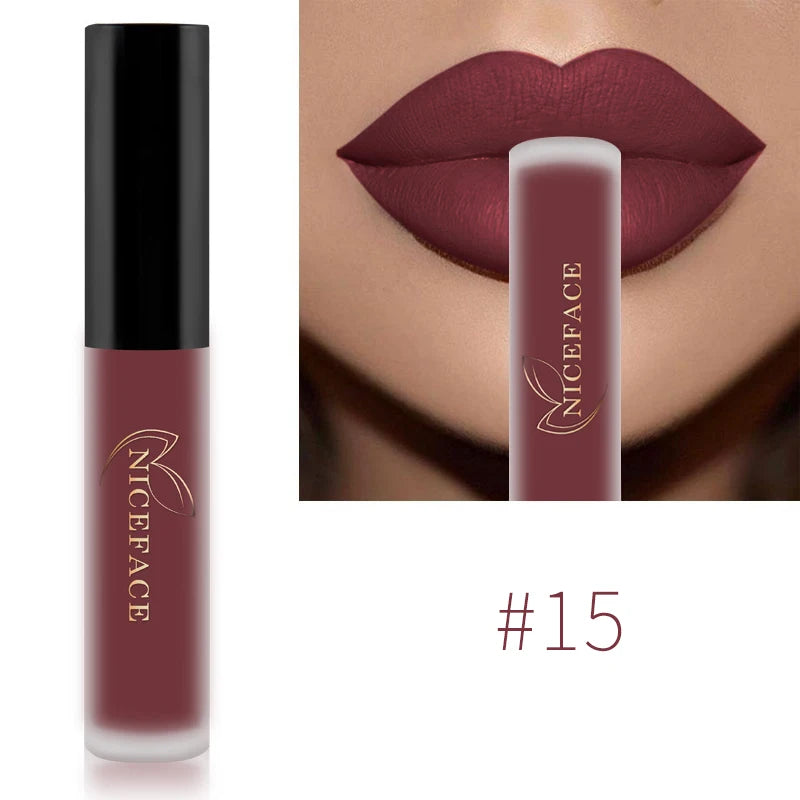 NICEFACE Matte Liquid Lipstick Waterproof Long Lasting Lip Gloss Tint Sexy Red Nude Purple Metallic Lipsticks Makeup Cosmetics