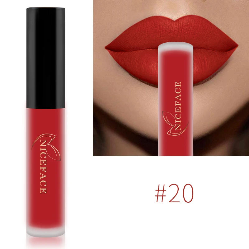 NICEFACE Matte Liquid Lipstick Waterproof Long Lasting Lip Gloss Tint Sexy Red Nude Purple Metallic Lipsticks Makeup Cosmetics