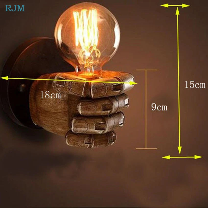 American Vintage Wood Hand Model Wall Lamps Loft Foyer Resin Wall Lights for Restaurant Study Dining Room Bar Coffee Shop Lights - Clikcy