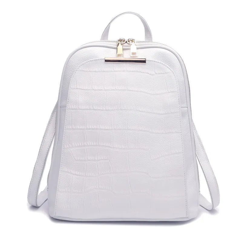 2023 Popular Natural 100% Real Genuine Cow Leather Everyday White Silver Women Backpack Ladies Girls Top Layer Cowhide Book Bag - Clikcy
