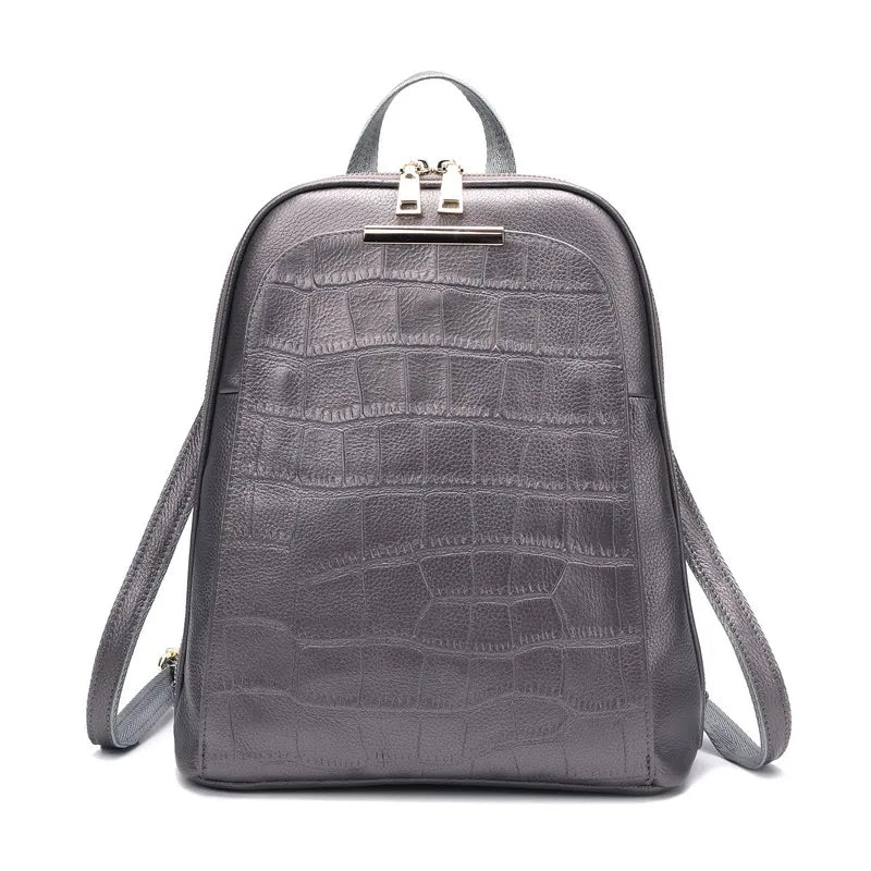 2023 Popular Natural 100% Real Genuine Cow Leather Everyday White Silver Women Backpack Ladies Girls Top Layer Cowhide Book Bag - Clikcy