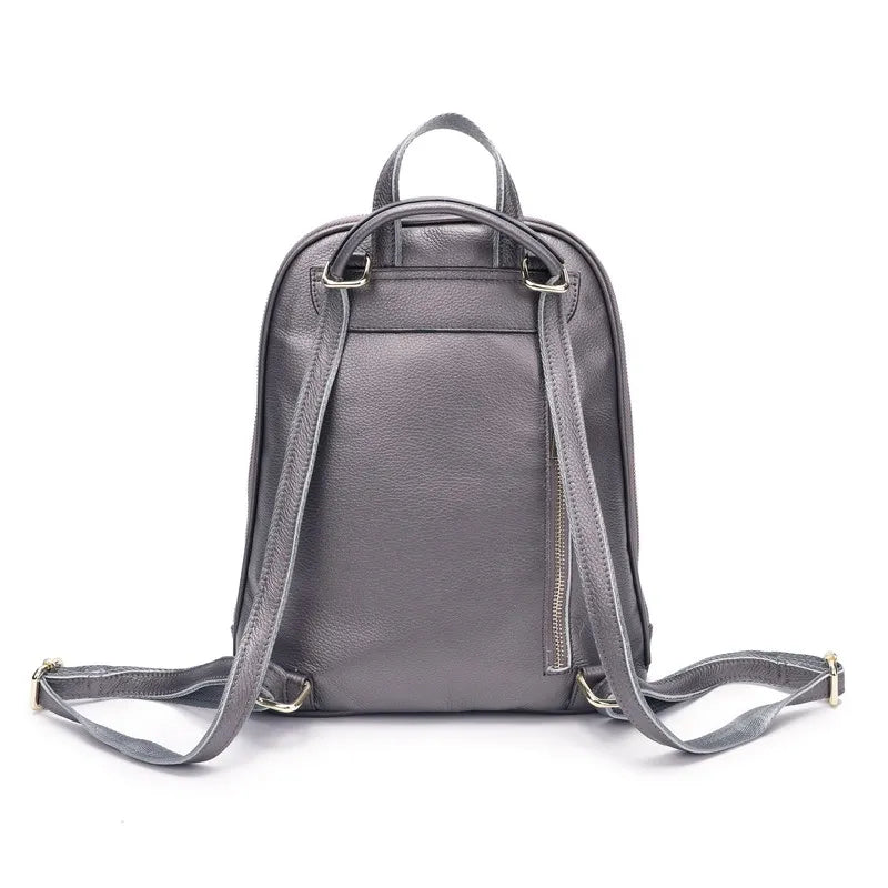 2023 Popular Natural 100% Real Genuine Cow Leather Everyday White Silver Women Backpack Ladies Girls Top Layer Cowhide Book Bag - Clikcy