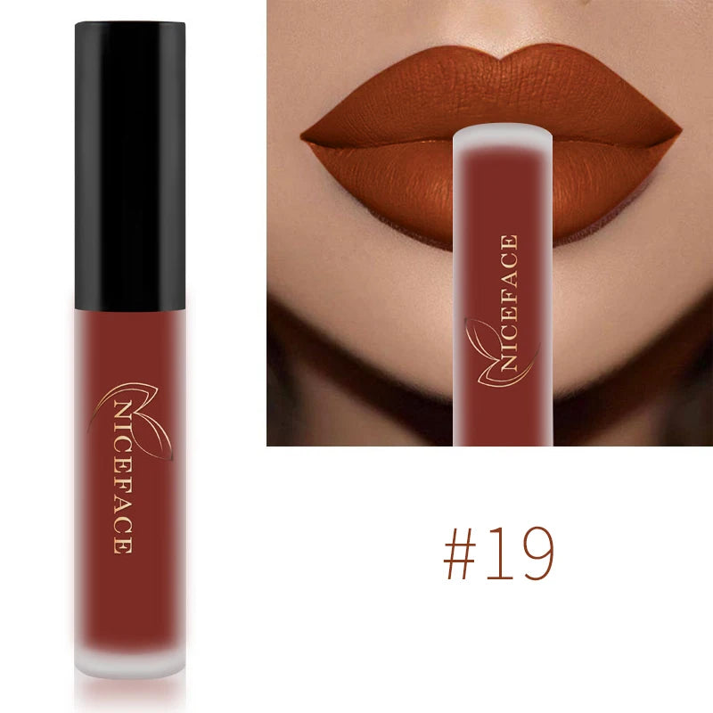 NICEFACE Matte Liquid Lipstick Waterproof Long Lasting Lip Gloss Tint Sexy Red Nude Purple Metallic Lipsticks Makeup Cosmetics - Clikcy