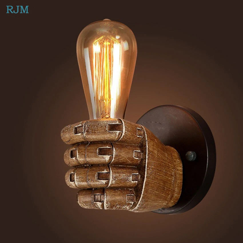 American Vintage Wood Hand Model Wall Lamps Loft Foyer Resin Wall Lights for Restaurant Study Dining Room Bar Coffee Shop Lights - Clikcy