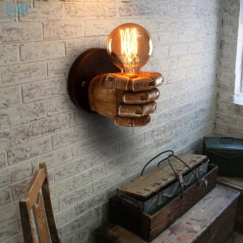 American Vintage Wood Hand Model Wall Lamps Loft Foyer Resin Wall Lights for Restaurant Study Dining Room Bar Coffee Shop Lights - Clikcy