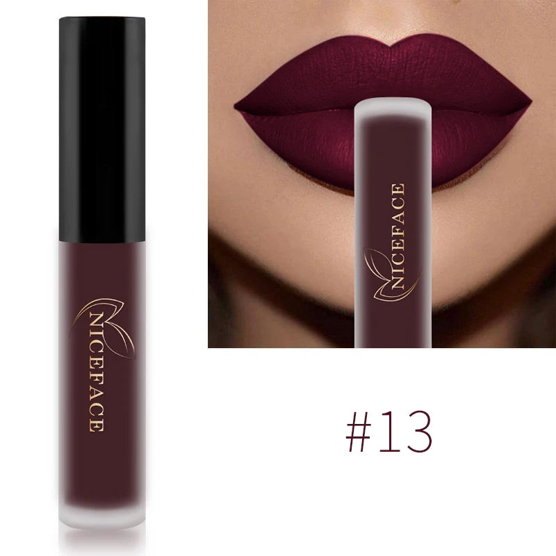 NICEFACE Matte Liquid Lipstick Waterproof Long Lasting Lip Gloss Tint Sexy Red Nude Purple Metallic Lipsticks Makeup Cosmetics
