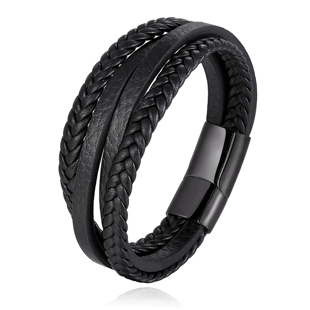 Trendy Genuine Leather Bracelets Men Stainless Steel Multilayer Braided Rope Bracelets for Male Female Bracelets Jewelry - Clikcy