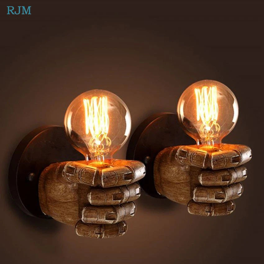 American Vintage Wood Hand Model Wall Lamps Loft Foyer Resin Wall Lights for Restaurant Study Dining Room Bar Coffee Shop Lights - Clikcy