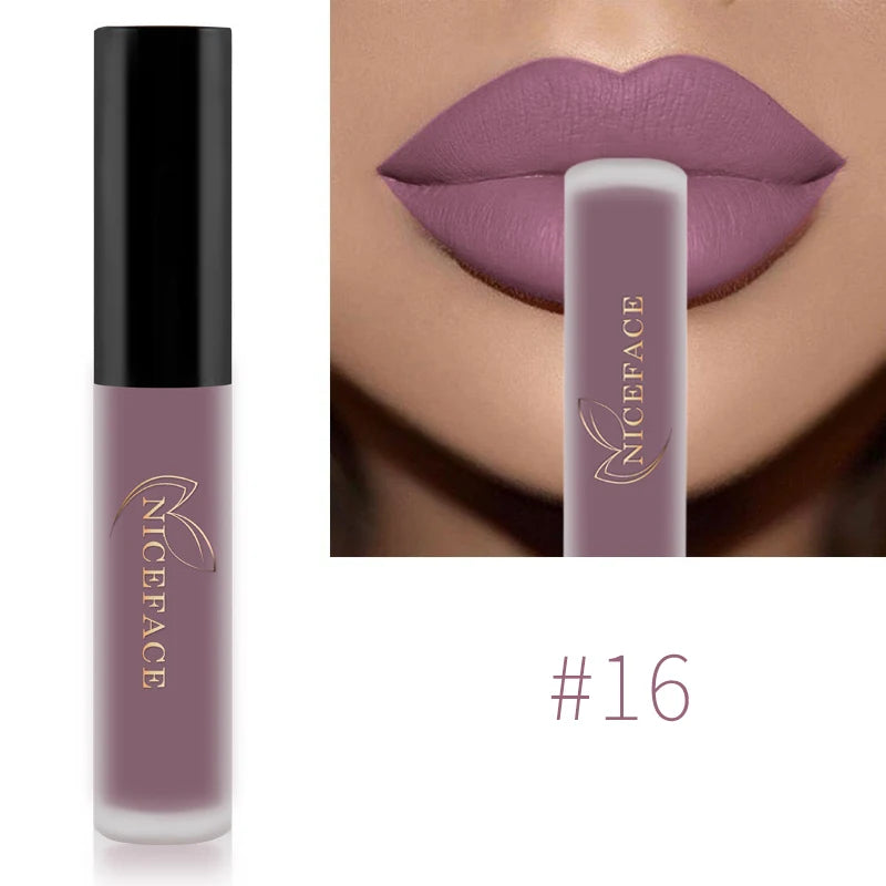 NICEFACE Matte Liquid Lipstick Waterproof Long Lasting Lip Gloss Tint Sexy Red Nude Purple Metallic Lipsticks Makeup Cosmetics - Clikcy