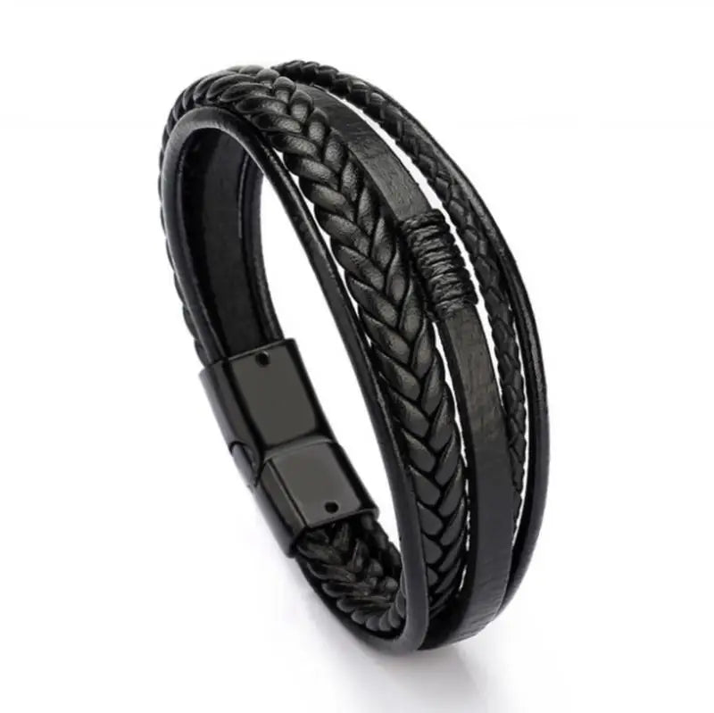 Classic Black Multilayer Leather Bracelet Men Casual Punk Party Jewelry Male Hand Band Gift - Clikcy