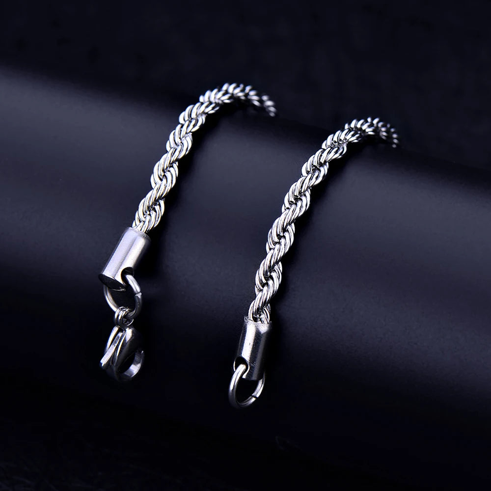 Cheap wholesale Width 4MM stainless steel twisted rope chain bracelet fashion jewelry for men and women party gifts drop ship - Clikcy