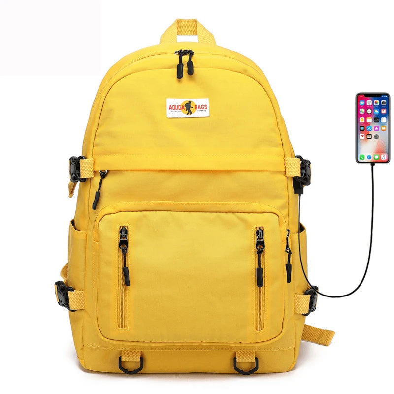 Fashion Leisure Yellow Backpack Waterproof Large School Backpack For Teenager USB College Back pack - Clikcy