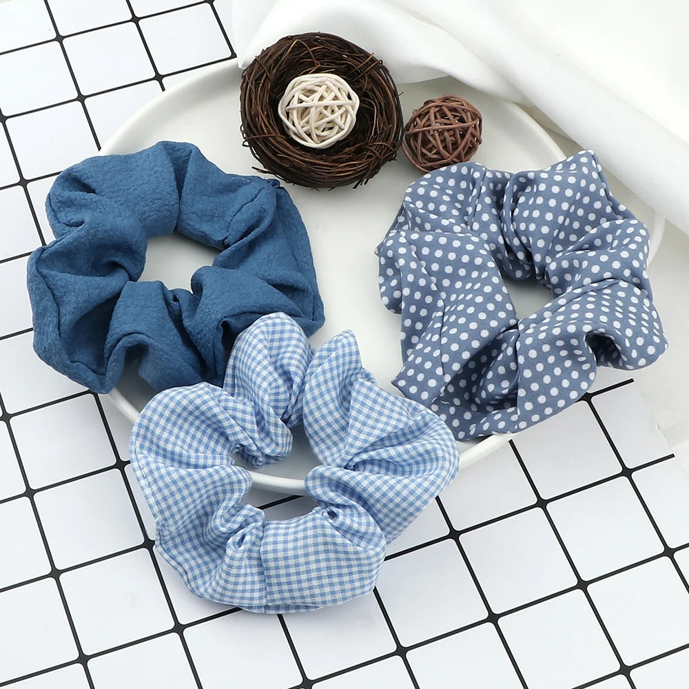 3Pcs/Lot Korean Printing Large Hair Bands For Women Girl Elastic Hair Ring Fashion Scrunchies Dating Party Headdress Accessories - Clikcy