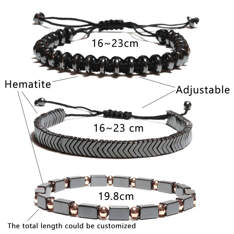 Noter 3pcs/set Mens Bracelet Set Braided Rope Braslet Natural Hematite Braclet Stone Adjustable Male Charm Brazalete Accessories - Clikcy