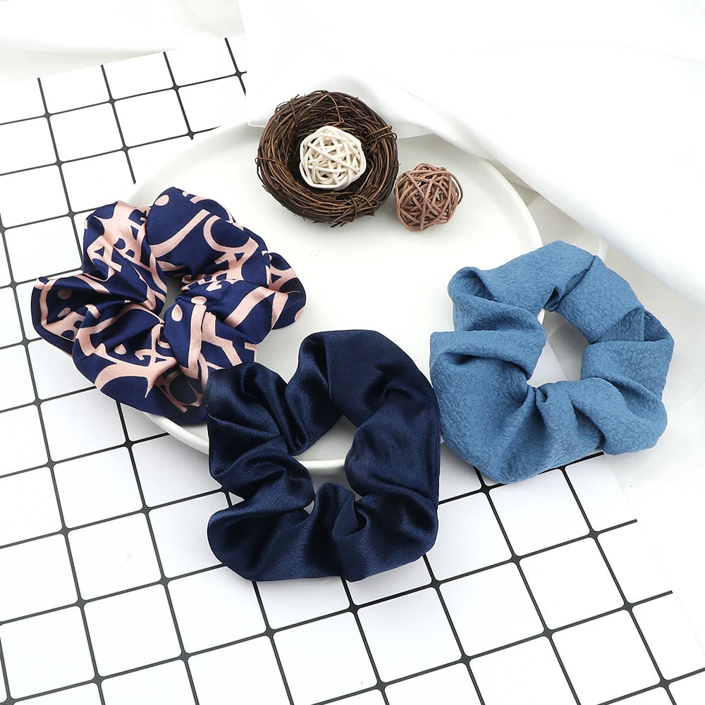 3Pcs/Lot Korean Printing Large Hair Bands For Women Girl Elastic Hair Ring Fashion Scrunchies Dating Party Headdress Accessories