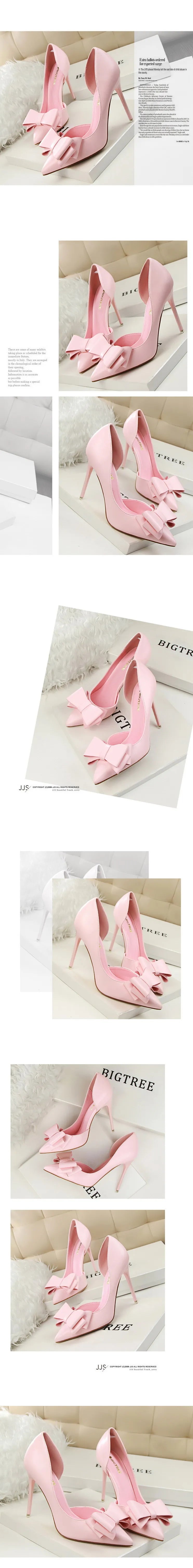 Korean Fashion Women's Shoes Wedding Bow High Heels Stiletto Heels Shallow Pointed Head Side Empty Thin Shoes