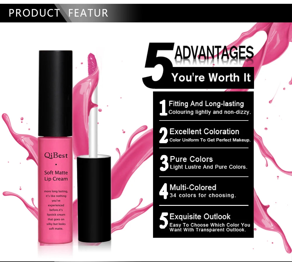 Matte Liquid Lipstick Waterproof Long Lasting Velvet Lip Gloss Tint Tube Matte Nude Pigment Red Black Makeup Cosmetics Lipsticks - Clikcy