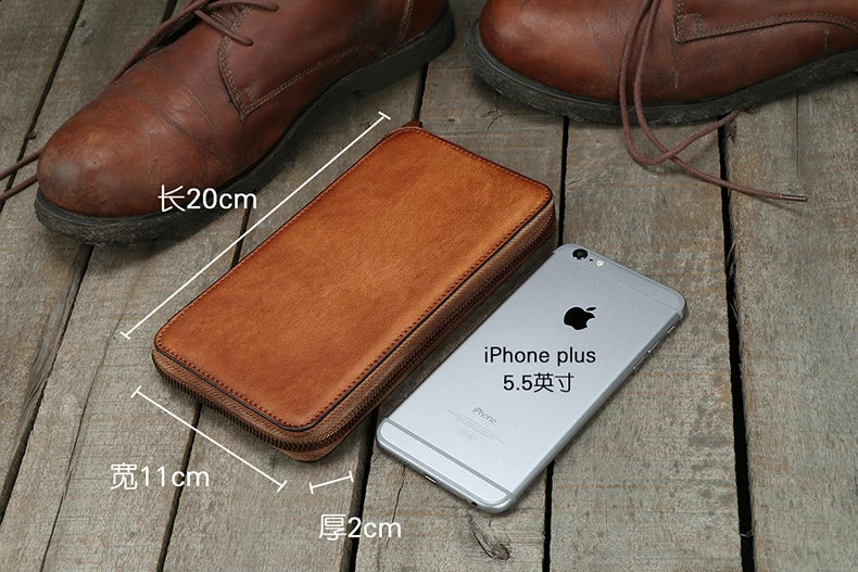 Vintage Genuine leather wallet Men leather long wallet men purse clutch bag male money clips zip around money bag card holder - Clikcy