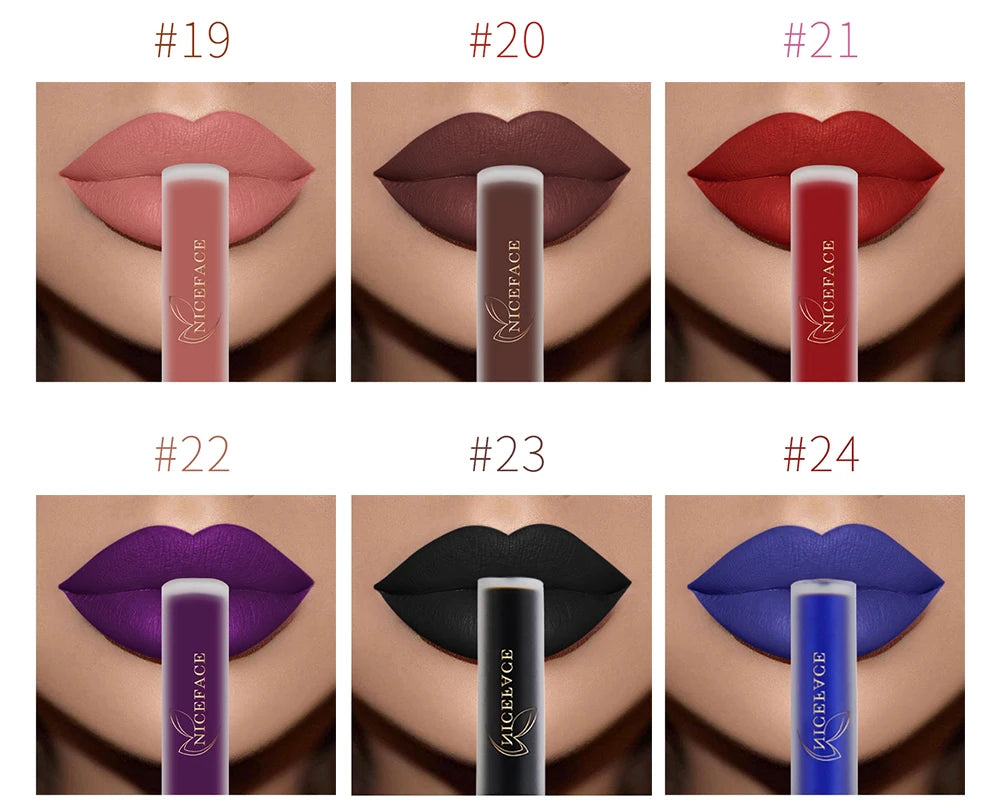NICEFACE Matte Liquid Lipstick Waterproof Long Lasting Lip Gloss Tint Sexy Red Nude Purple Metallic Lipsticks Makeup Cosmetics - Clikcy