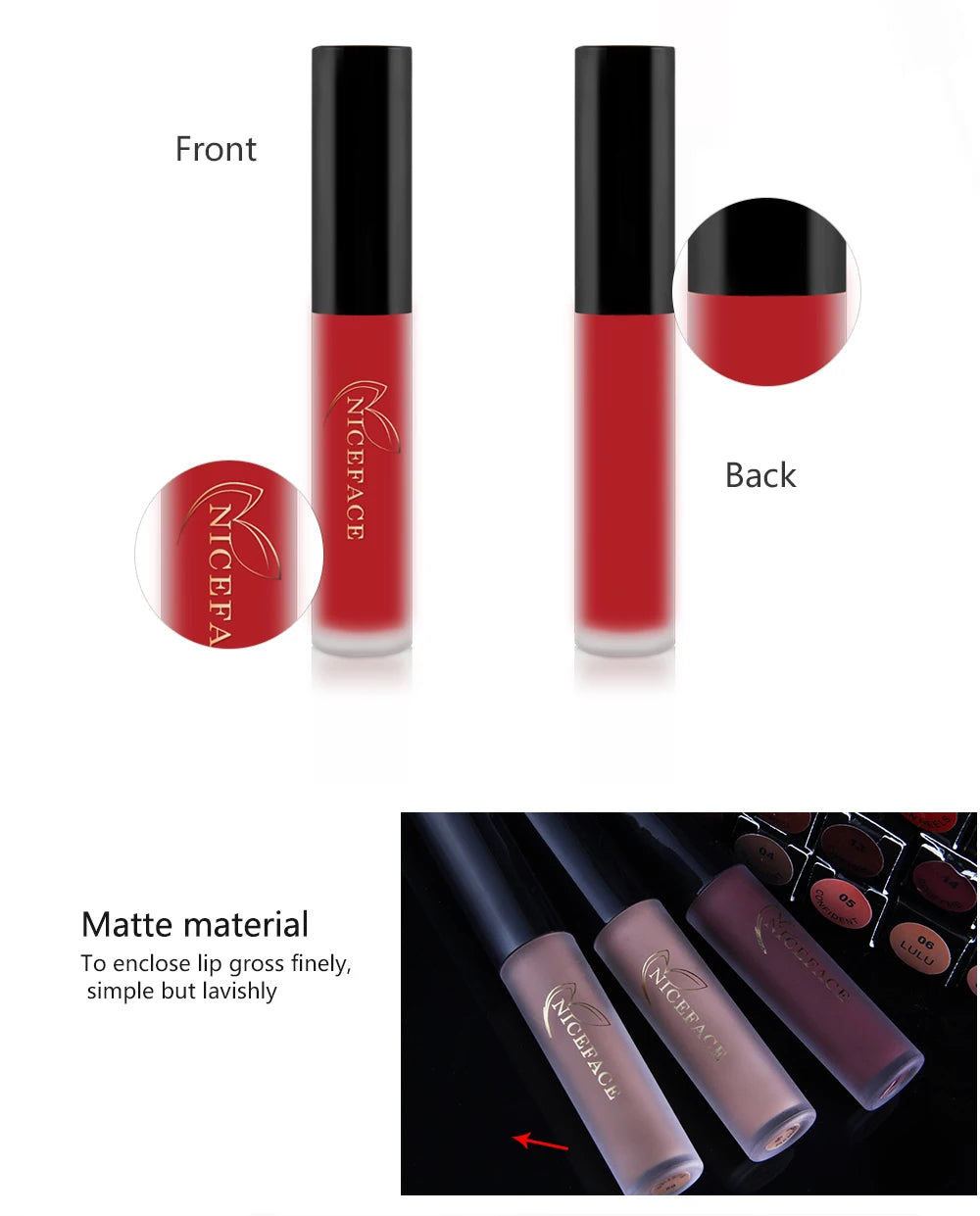 NICEFACE Matte Liquid Lipstick Waterproof Long Lasting Lip Gloss Tint Sexy Red Nude Purple Metallic Lipsticks Makeup Cosmetics - Clikcy