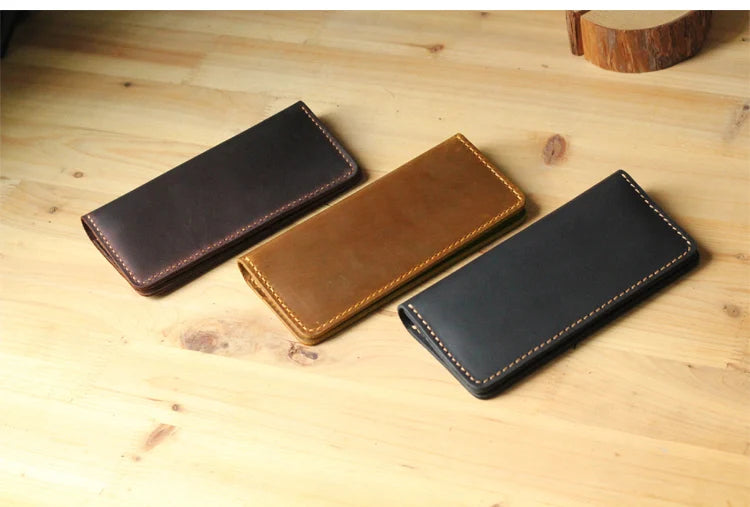 Handmade Vintage Crazy horse Genuine Leather Wallet men Leather long wallet clutch bag male purse money clips money bag - Clikcy