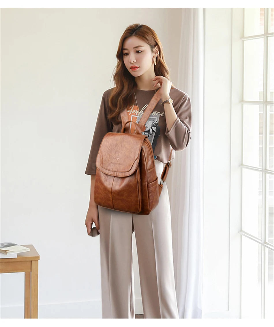 Genuine Women Leather Backpack Fashion Female Shoulder Bag Sac a Dos Ladies Bagpack Mochilas School Bags For Teenage Girls 2024 - Clikcy