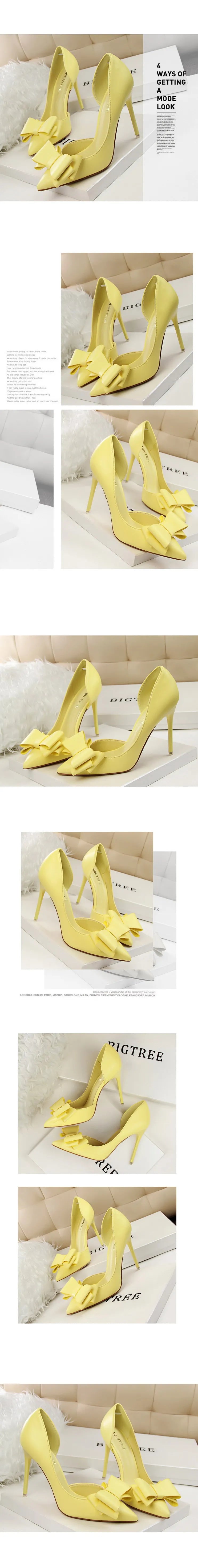 Korean Fashion Women's Shoes Wedding Bow High Heels Stiletto Heels Shallow Pointed Head Side Empty Thin Shoes