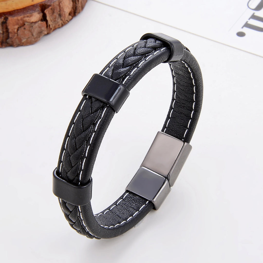 Classic Braided Leather Bracelet For Women Zinc Alloy Metal Mens Jewelry Bracelets Femme Accessories 2021 браслет мужской - Clikcy