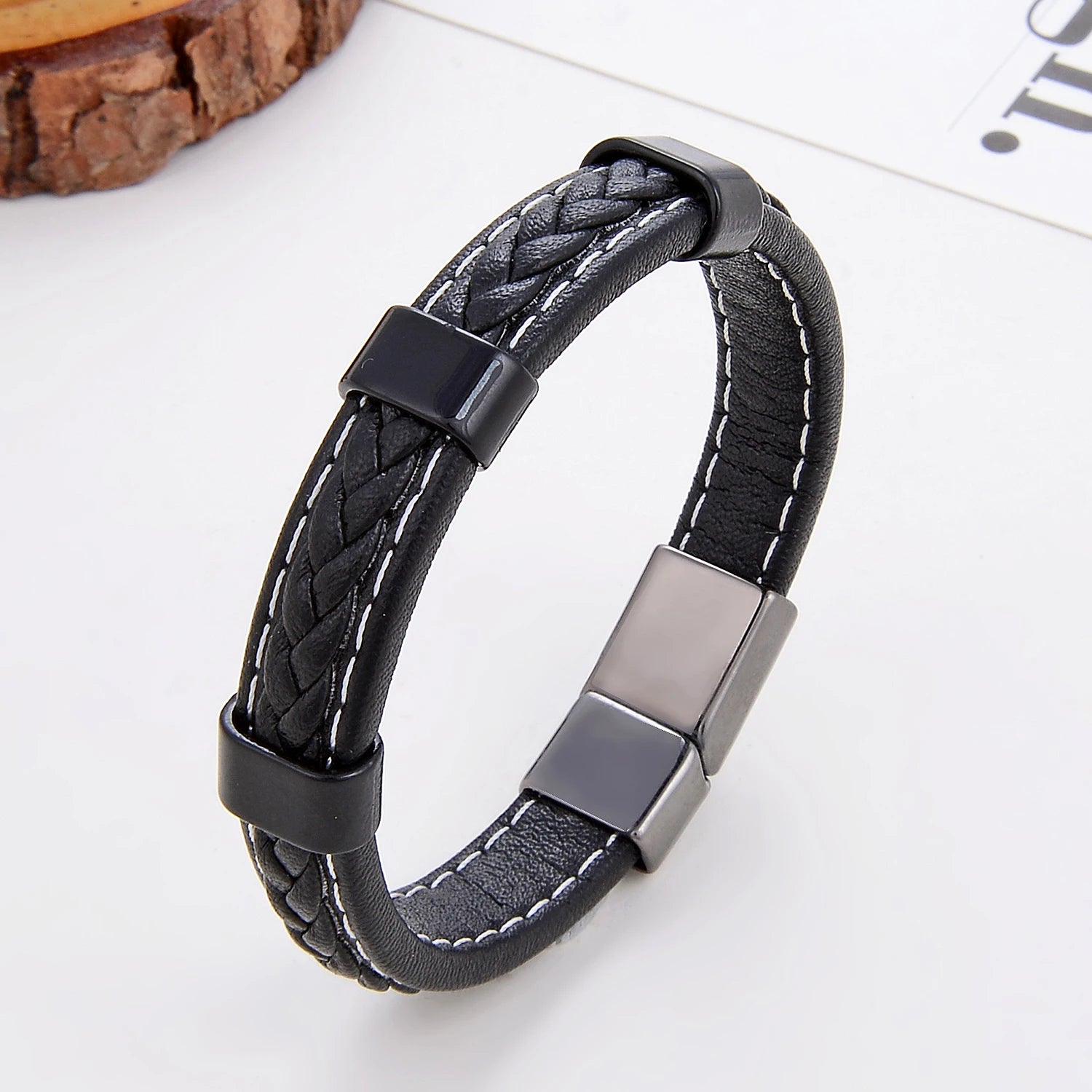 Classic Braided Leather Bracelet For Women Zinc Alloy Metal Mens Jewelry Bracelets Femme Accessories 2021 браслет мужской - Clikcy