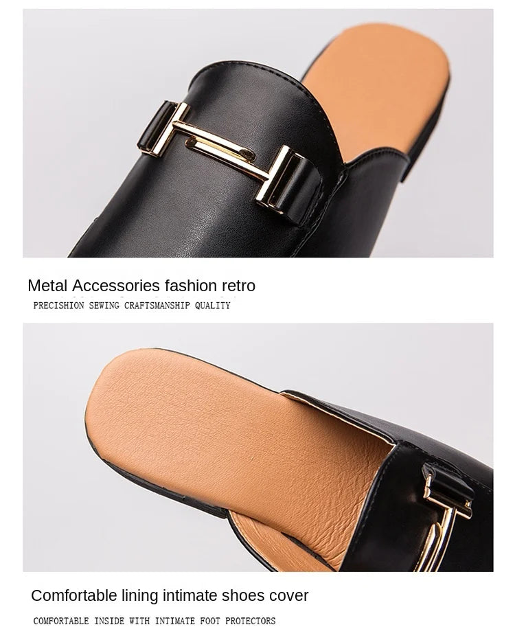 White Slip on Shoes Men Mules Leather Shoes Man Classic Black Half Shoes for Men 2025 Mules Homme Chaussure Homme Mule Masculino