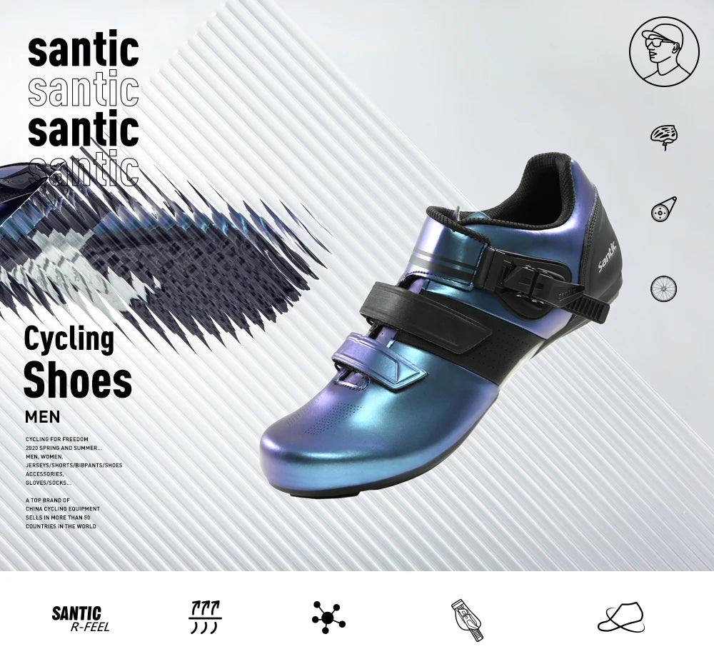 Santic Non-locking Cycling Shoes Rubber Sole Men's Outdoor Road Riding Bicycle Equipment Fashionable Biking Sport Sneakers 36-46 - Clikcy