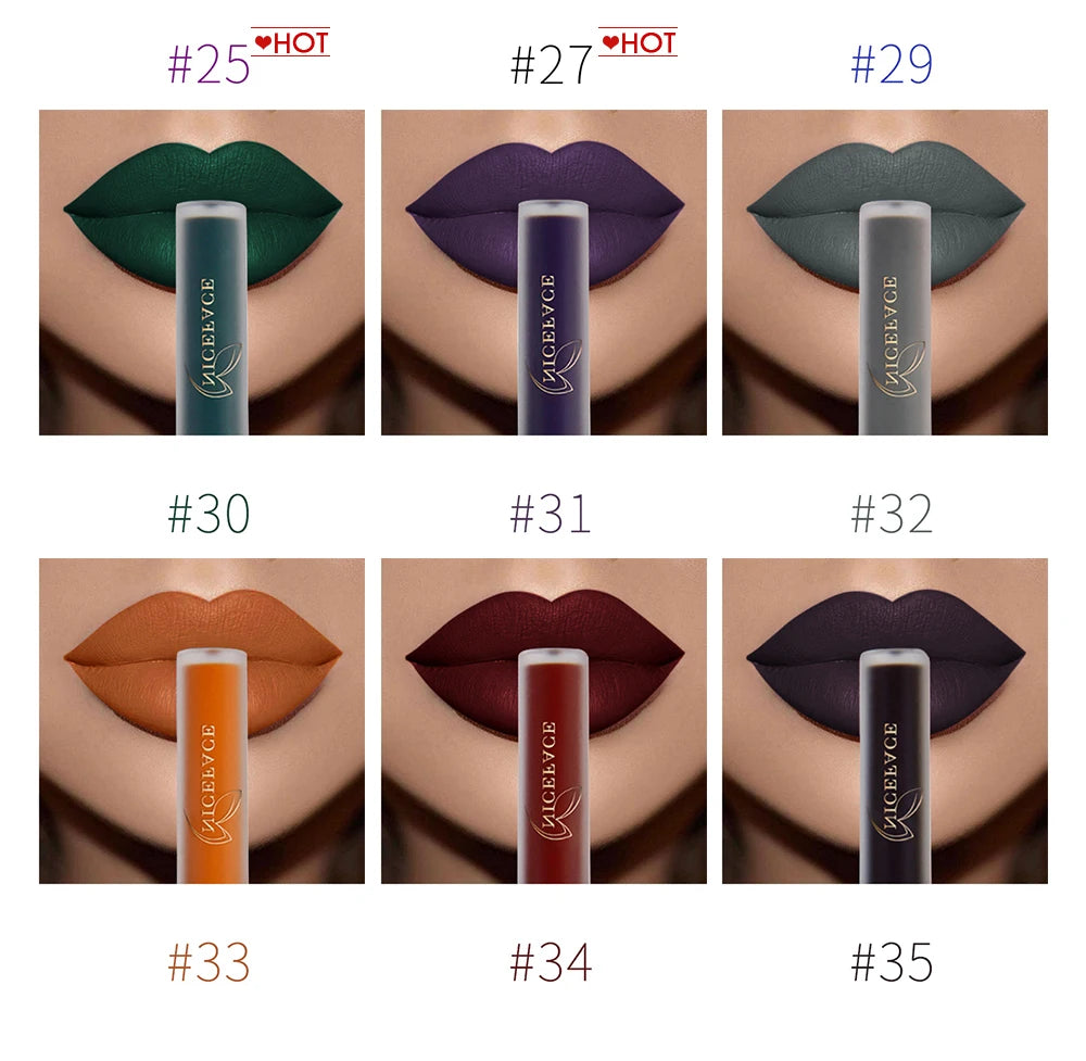 NICEFACE Matte Liquid Lipstick Waterproof Long Lasting Lip Gloss Tint Sexy Red Nude Purple Metallic Lipsticks Makeup Cosmetics - Clikcy