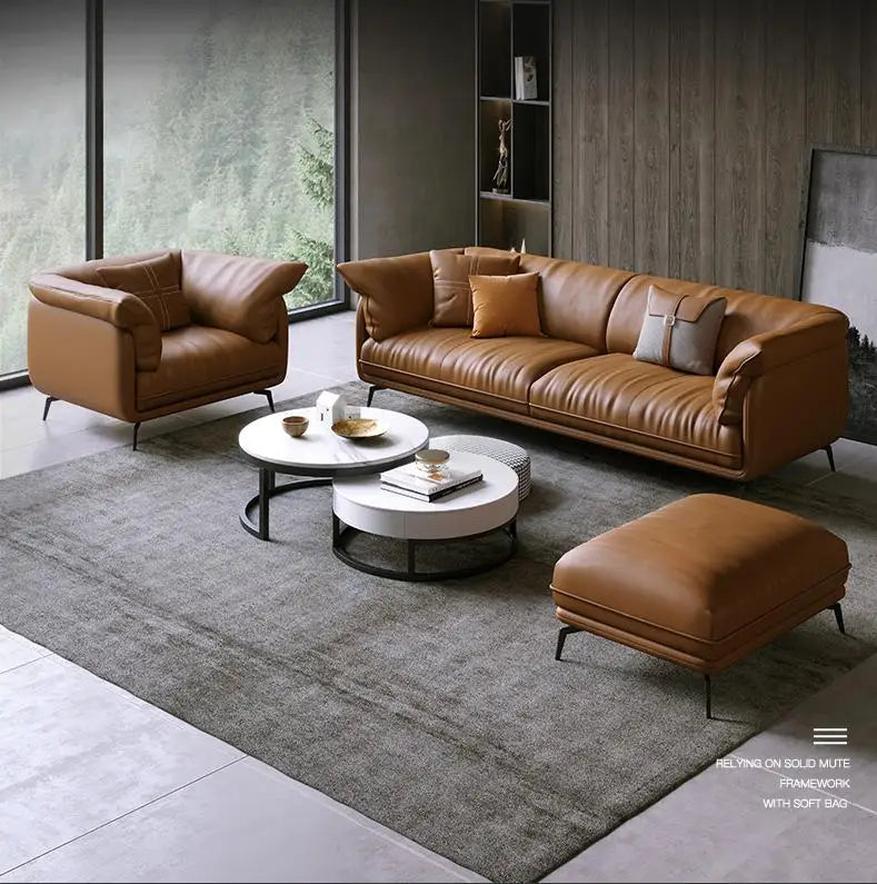 Modern Minimalist Living Room Leather Sofa  Apartment Furniture Set Combination Wtih Customzied Color - Clikcy